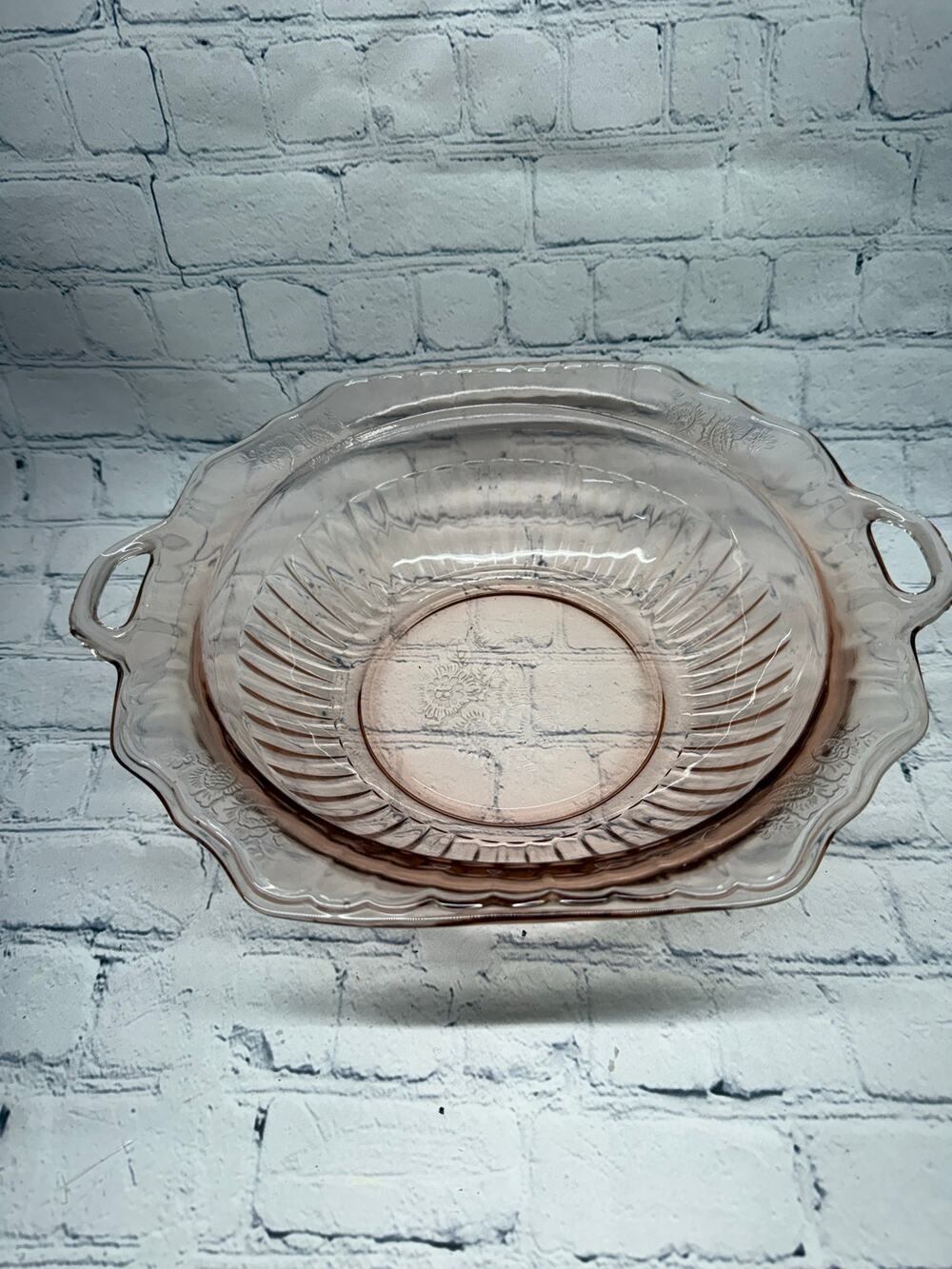 Vintage Anchor Hocking Glass Co. Mayfair Open Rose Pink Serving Bowl